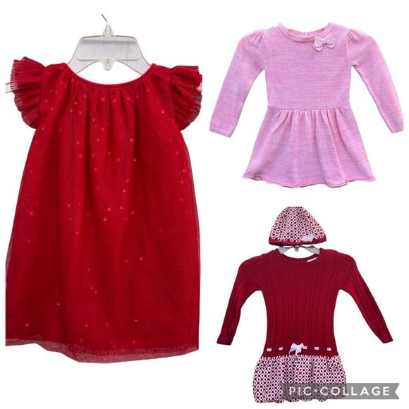 Bundle 3 Formal Dresses Toddler Girl Size 3T Red Pink White Winter Holiday - Picture 1 of 9
